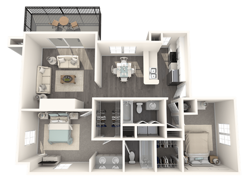 Floor plan for 2 beds, 2 baths, 1290 sqft